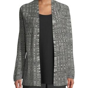 Eileen Fisher Open Front Silk Blend Cardigan Sweater - Black & Gray
